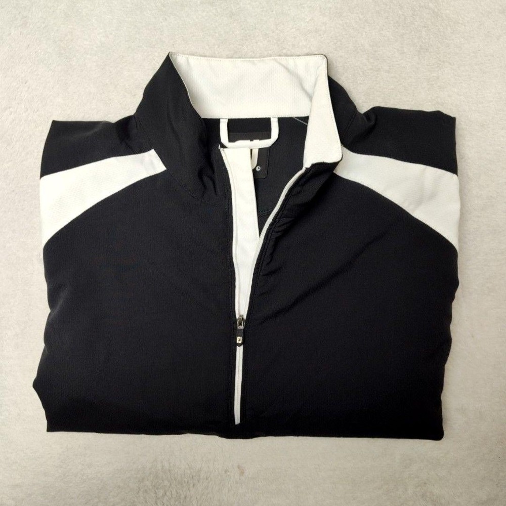 FootJoy Jacker Mens Large Black White 1/4 Zip Pullover Golf Pockets Lined Wind